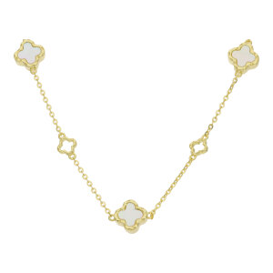 Collier Silber 925 Gold plattiert Perlmutt Kleeblatt...