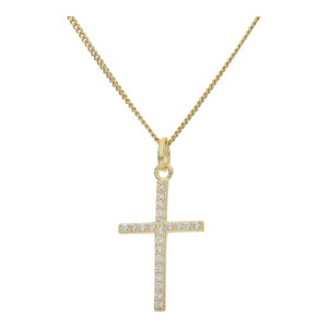 Kreuz Anhänger Silber 925 Gold plattiert Zirkonia...