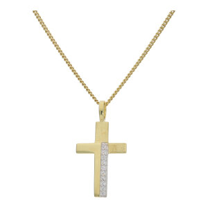 Kreuz Anhänger Silber 925 Gold plattiert Zirkonia...