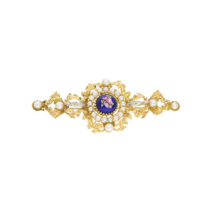 Gold Brosche 750 Vintage Email, Perlen Second Hand...