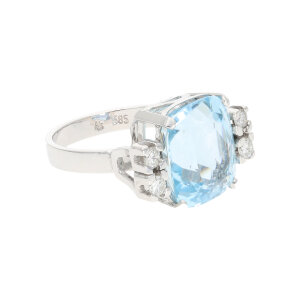 Aquamarin Ring Unikat Handarbeit Weißgold 585...