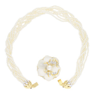 Modeschmuck Perlenkette vergoldete Schließe und Endkapsel Second Hand 25326413 getragen wie neu