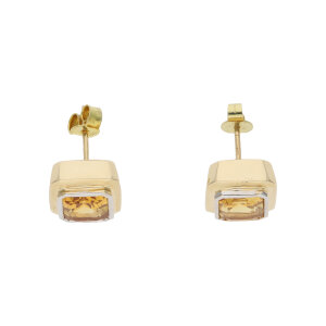 Citrin Ohrstecker Gold 585 (14 Karat) massiv Second Hand...