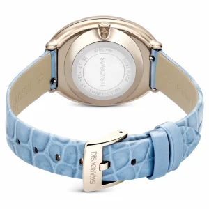Swarovski Imber oval Uhr 5717539 Schweizer Produktion, Lederarmband, Blau, Champagne-vergoldetes Finish