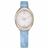 Swarovski Imber oval Uhr 5717539 Schweizer Produktion, Lederarmband, Blau, Champagne-vergoldetes Finish