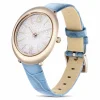 Swarovski Imber oval Uhr 5717539 Schweizer Produktion, Lederarmband, Blau, Champagne-vergoldetes Finish