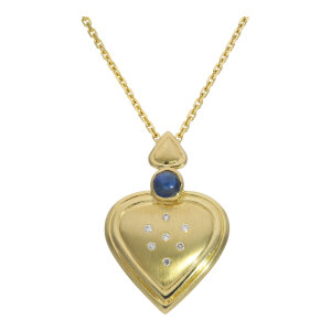 Anhänger Damen Herz Saphir Diamant Gold 585 Second...