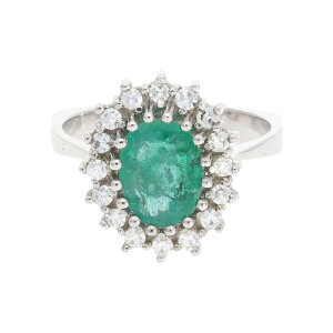 Smaragd Damenring 585 Weißgold ca. 0.32ct Diamanten...