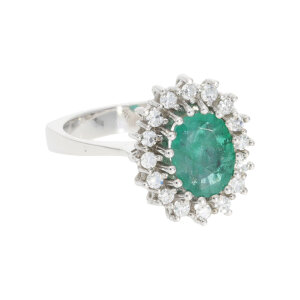 Smaragd Damenring 585 Weißgold ca. 0.32ct Diamanten...