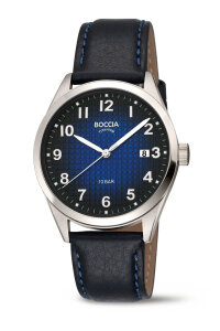 Boccia Herren Uhr 3682-02 Titan, Leder, Blau, Schwarz