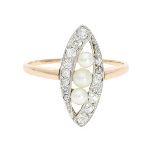 Damenring Antik Rosegold 585 Diamant Perle Second Hand...