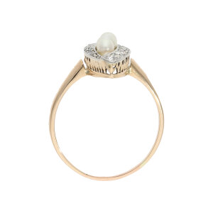 Damenring Antik Rosegold 585 Diamant Perle Second Hand...