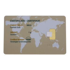 Goldbarren 1 Gramm 999 Feingold "Pegunia Aurea Mundi...