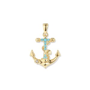 Seinerzeit Silber 925 Anhänger Haven Aqua Anker...