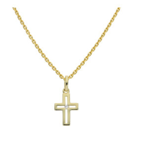 Kreuz Anhänger klein Gold 333 poliert Zirkonia...