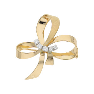 Goldbrosche 750 Handarbeit Unikat Brillant Bicolor Second...