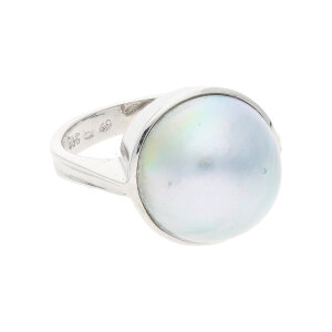 Perlen Ring Grau Mabéperle Weißgold 585...