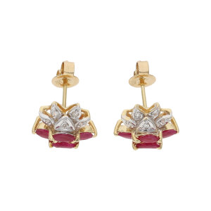 Rubin Ohrstecker Damen Gold 585 Diamanten Second Hand...