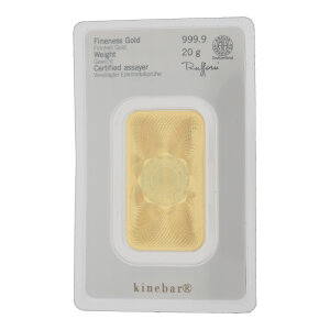 Goldbarren 20 Gramm Kinebar Heraeus 999,9 Feingold...