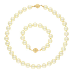 Perlenkette Set mit Armband Silber 925 vergoldet...