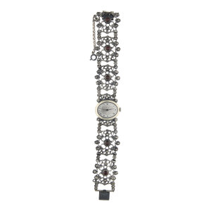 Trachtenuhr Handaufzugs Werk echt Silber Granat Second...