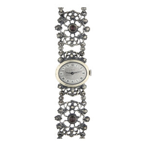Trachtenuhr Handaufzugs Werk echt Silber Granat Second...