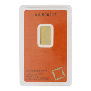 Goldbarren 2,5 Gramm 999 Feingold Valcambi Suisse...