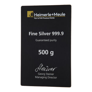Silberbarren 999 Feinsilber 500 Gramm Heimerle + Meule...