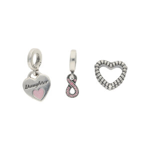 Set Pandora 3 Charms Silber 925 geschwärzt Herz,...