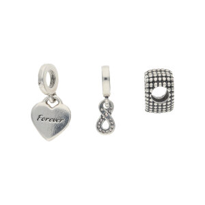 Set Pandora 3 Charms Silber 925 geschwärzt Herz,...