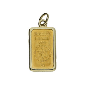 Goldbarren Kettenanhänger Heraeus 1 Gramm Feingold...