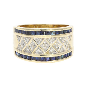 Breiter Saphirring Gold 585 mit Diamanten Second Hand...