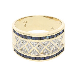 Breiter Saphirring Gold 585 mit Diamanten Second Hand...