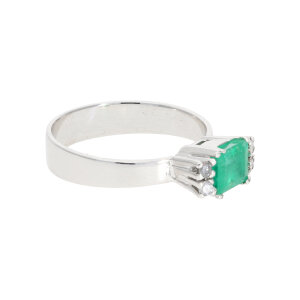 Weißgoldring 585/000 mit Smaragd und Brillanten...