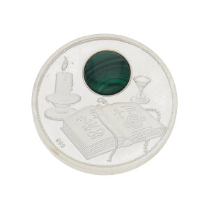 Silber Medaille Malachit Steinbock 999 Feinsilber 26 mm...