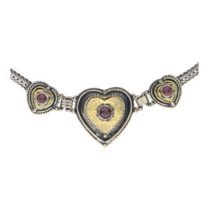 Trachten Collier Silber 835 mit Granat, Herzen Elementen...