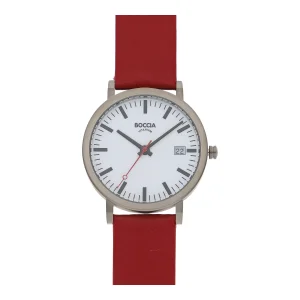 Boccia Armbanduhr Classic 3670-03 Titan, Leder, Rot