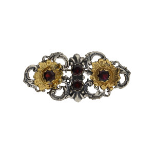 Trachten Brosche Silber 835 goldplattiert, Granat...