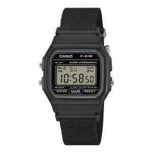 Casio Armbanduhr F-91WF-1AEF mit Textilband, Schwarz, Resin