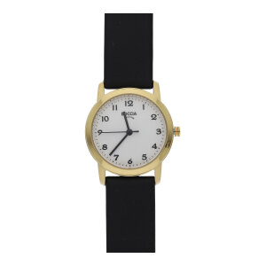 Boccia Uhr Titan goldplattiert Lederband schwarz 3291-04