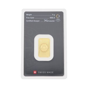 Goldbarren 5 Gramm Feingold 999,9 Argor-Heraeus...