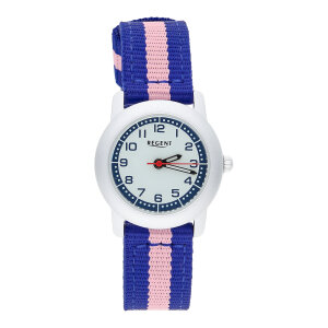 Regent Kinderuhr 1619F-034-A Textilband, Blau, Rosa