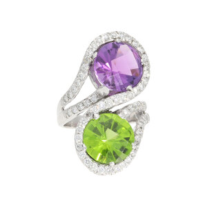 Ring Weißgold 750 Peridot, Amethyst, Brillanten...