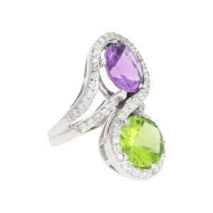 Ring Weißgold 750 Peridot, Amethyst, Brillanten...
