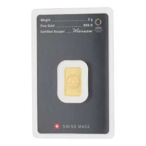 Goldbarren 2 Gramm Argor-Heraeus Feingold 999,9...