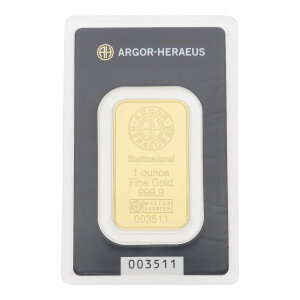 Goldbarren 1 Unze Feingold 999,9 Argor-Heraeus...
