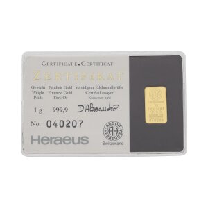 Goldbarren 1 Gramm Kinebar Feingold 999,9 Argor-Heraeus...