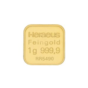 Goldbarren 1 Gramm Feingold 999,9 Heraeus...