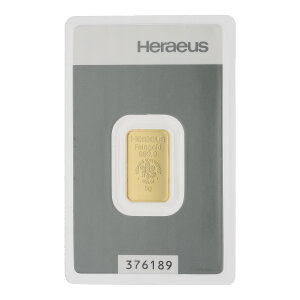Goldbarren 5 Gramm Heraeus Feingold 999,9 zertifiziert...