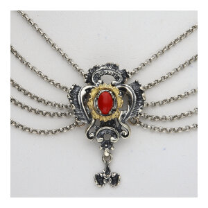 Trachten Collier Damen 800 Silber geschwärzt Koralle...